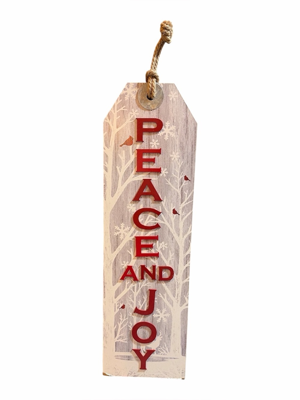 Peace and Joy Hanging Holiday Sign - Red on White